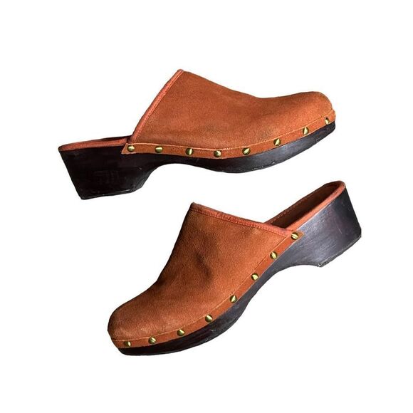 Lands' End Shoes Lands End Orange Suede Clogswith Studding And